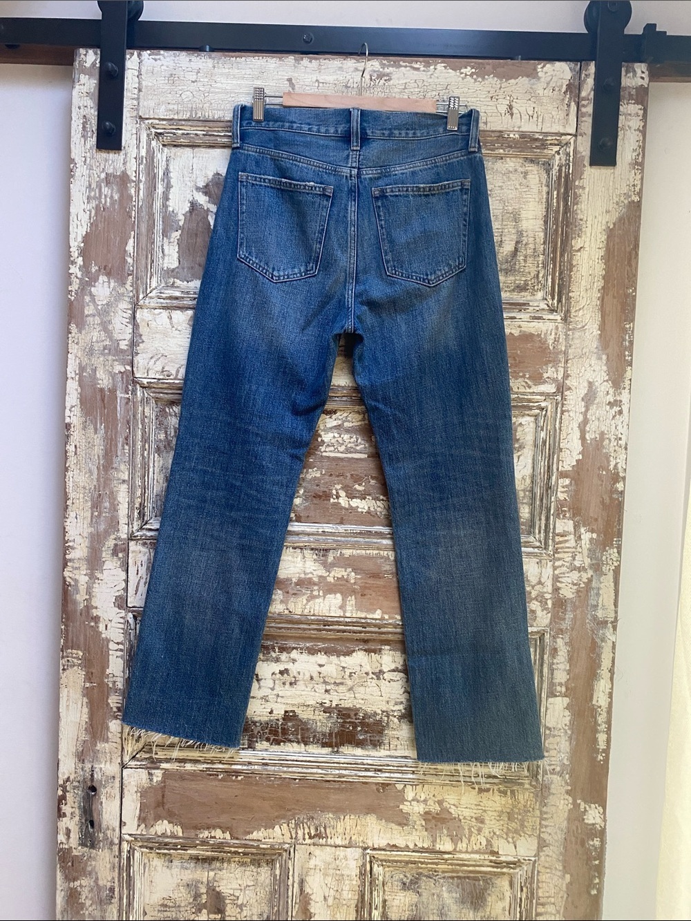 J. Crew Ridged High-Rise Straight Leg Medium Blue Jeans, Raw Hem, Size 26 - Picture 3 of 8